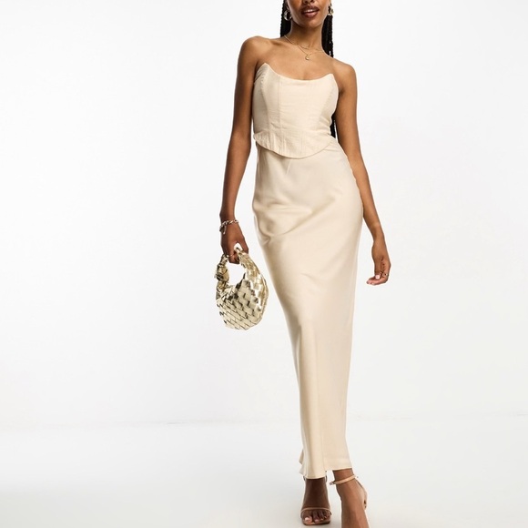 ASOS Dresses & Skirts - ASOS DESIGN bandeau contrast fabric slip maxi dress with corset detail on gold
